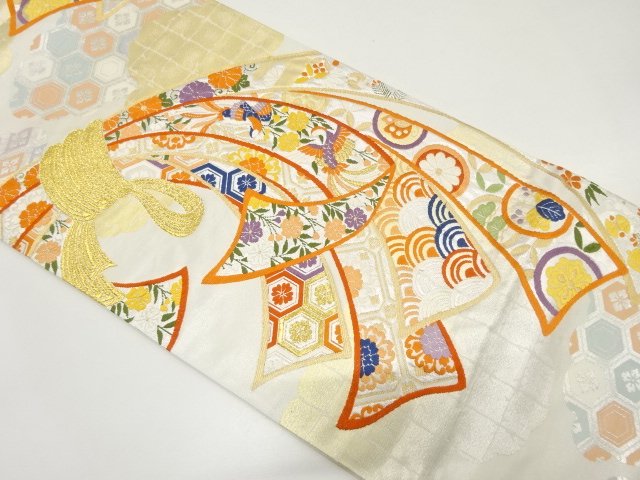 束ね熨斗に鳳凰・花・古典柄織り出し　袋帯